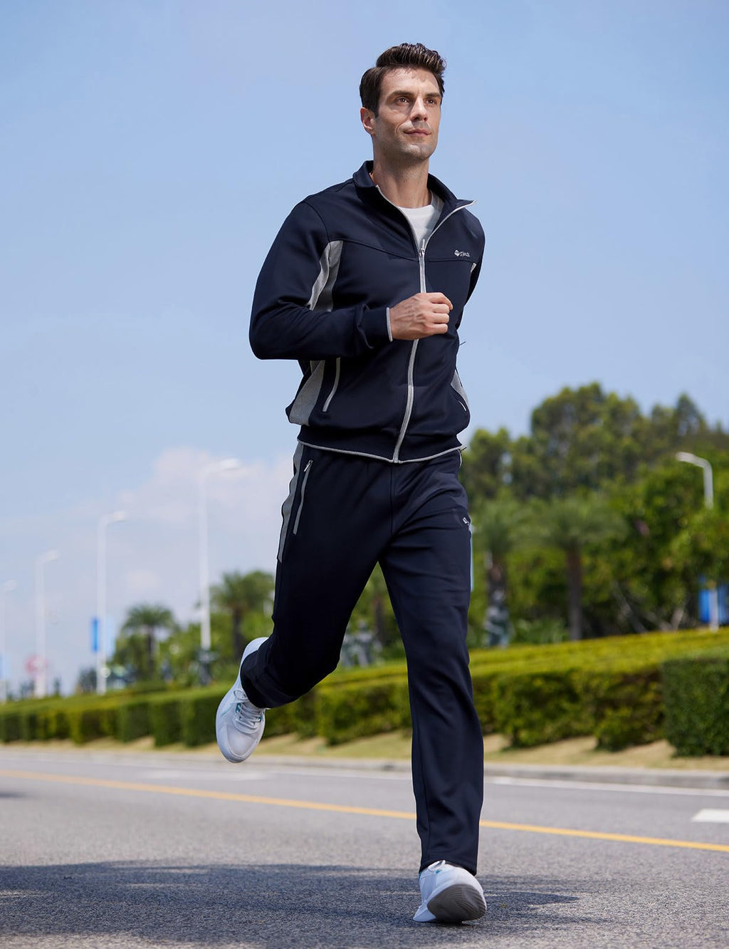 TBMPOY Men's Tracksuits Sweatsuits for Men Set Track Suits 2 Piece Casual Athletic Jogging Warm Up Full Zip Sweat Suits Navy/Grey XXL