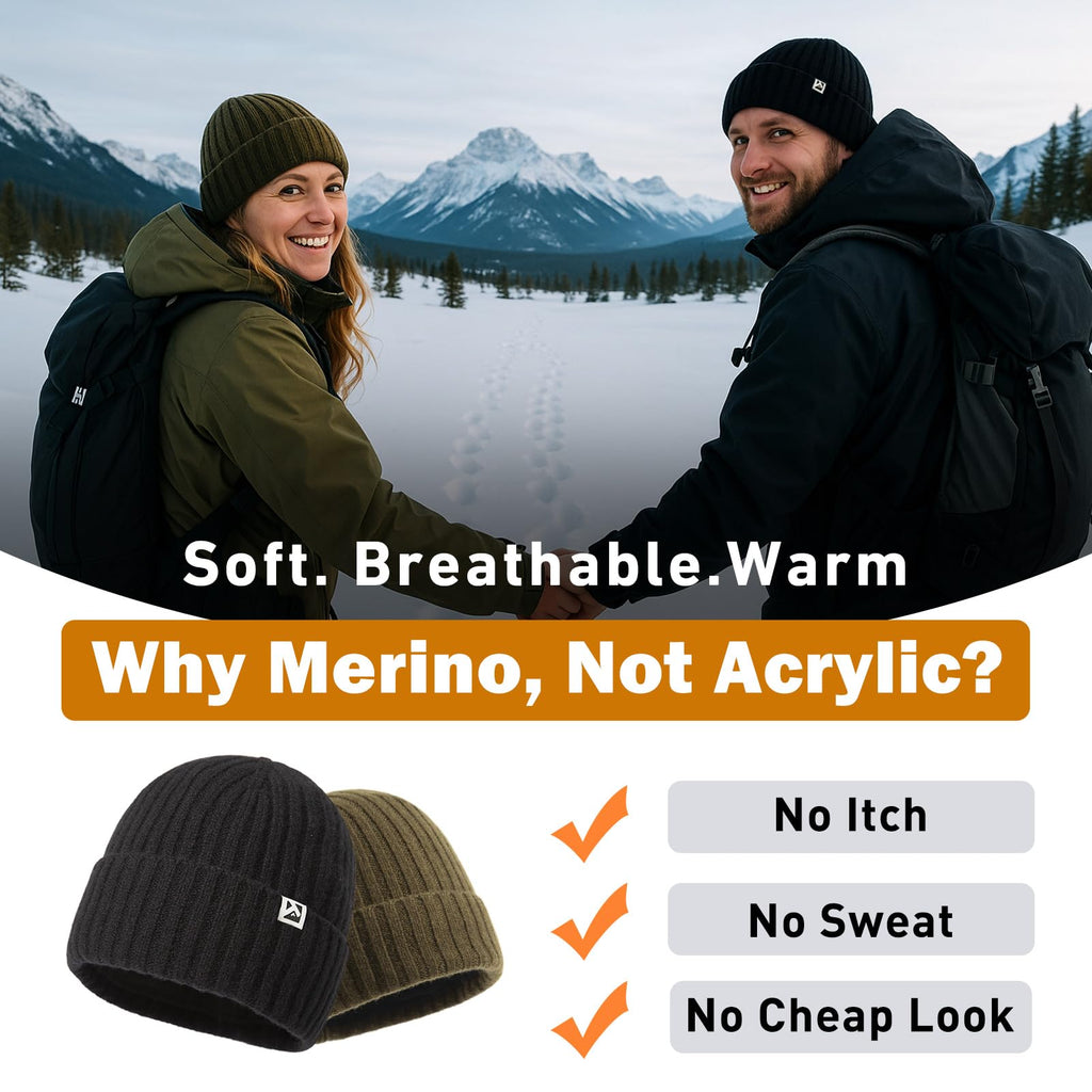TOP-EX Men's Women's XL XXL Extra Large Big Head Oversize Dark Grey 100% Merino Wool Winter Beanie Fleece Lined Knit Cap Hat Cold Weather Warm