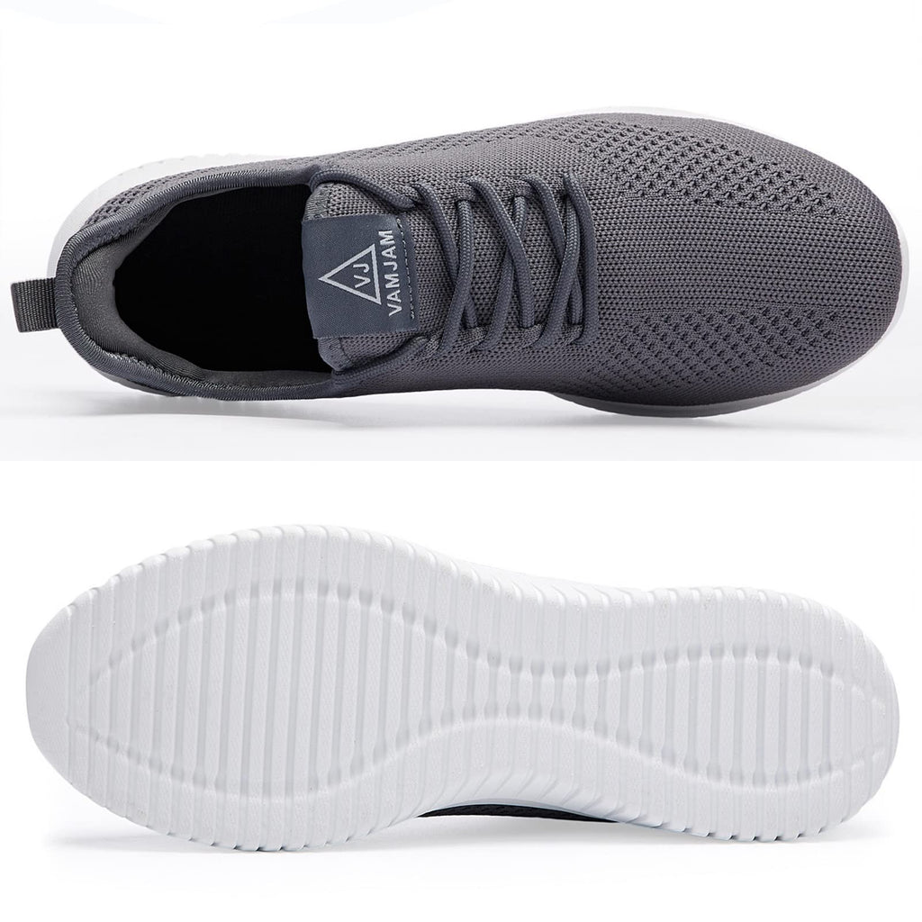 VAMJAM Men's Running Shoes Ultra Lightweight Breathable Walking Shoes Non Slip Athletic Fashion Sneakers Mesh Workout Casual Sports Shoes Grey Size 12