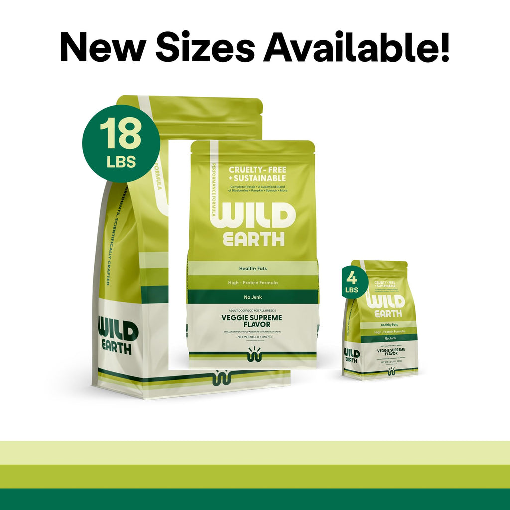 Wild Earth Vegan Dry Dog Food Performance Formula | Plant-Based Vegetarian Kibble | Wheat-Free, Allergen-Free, Veterinarian-Developed | Veggie Supreme Flavor, 18lb Bag