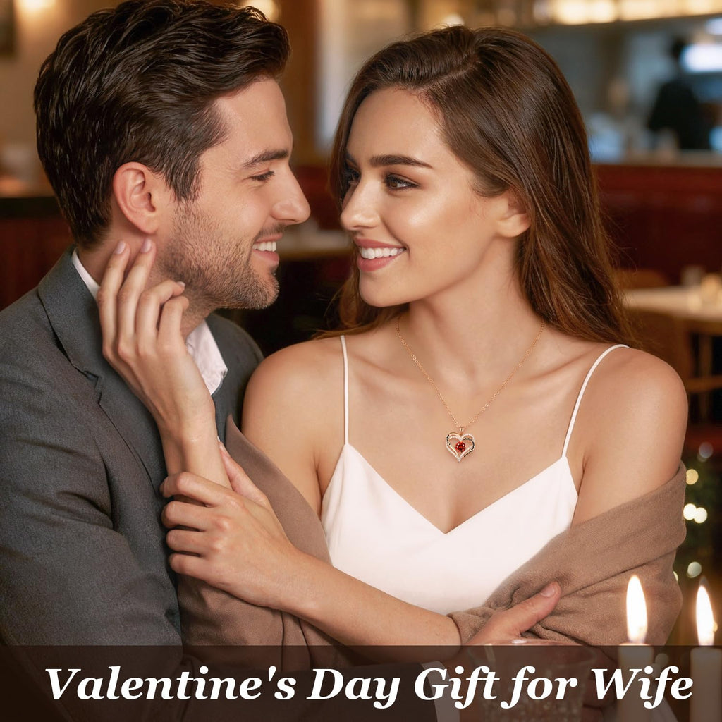 CDE Valentine's Day Gift Forever Love Heart Necklaces for Women, Wedding Anniversary, Birthday Mothers Christmas Day Gifts for Mom, Mother, Wife, S925 Silver Jewelry with Birthstone Pendant (Brass Rose Gold, Rose Gold-01/07-Jan/July)