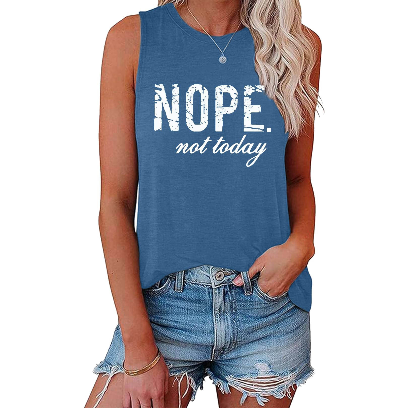 LOOKFACE Women's Sleeveless Tank Top Graphic Cute Tunic Heather Indigo Small