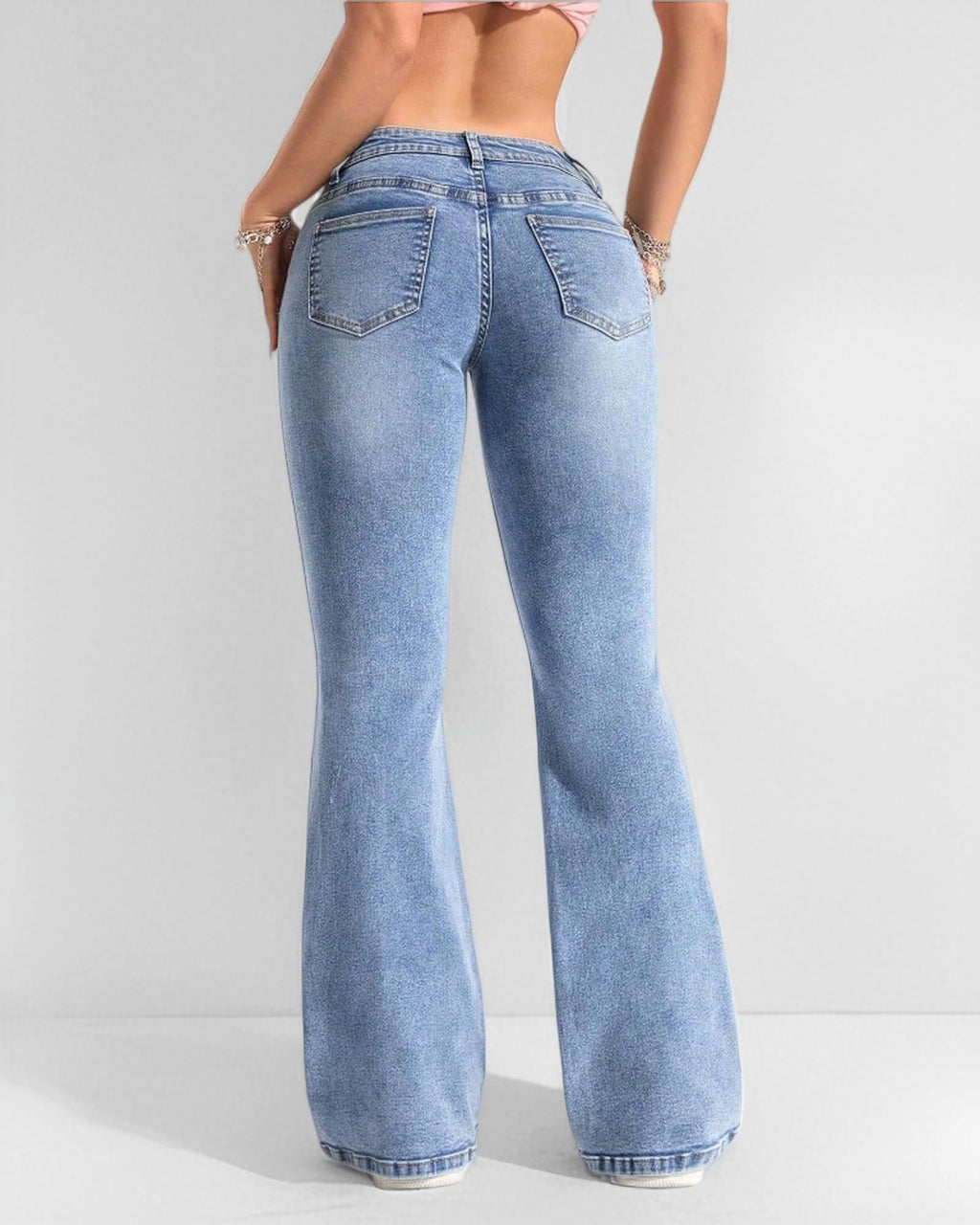 SolegaLume Low Rise Jeans for Women Flare Stretchy Vintage Trendy Denim Pants Light Blue