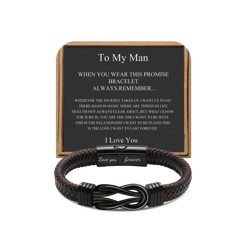 JoycuFF Valentines Day Anniversary Birthday Gifts Bracelets for Men Him Husband Boyfriend from Wife Girlfriend, Husband Boyfriend Unique Gifts Ideas, Christmas Fathers Day Mens Leather Knot Bracelet