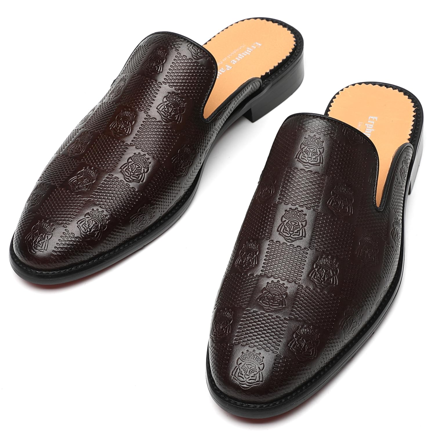 Erphpre Paul Men's Loafers Backless Genuine Leather Mules Open Back Slippers Slip on Shoes Coffee US 10