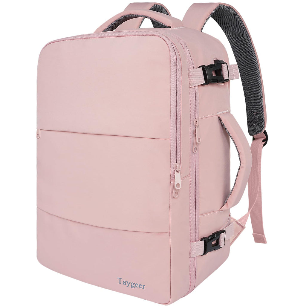 Taygeer Travel Backpack for Women, Carry On Backpack with Water Bottle Pocket & Shoe Pouch, TSA 15.6inch Laptop Mochila Flight Approved, Nurse Bag Casual Daypack for Weekender Business Hiking, Pink