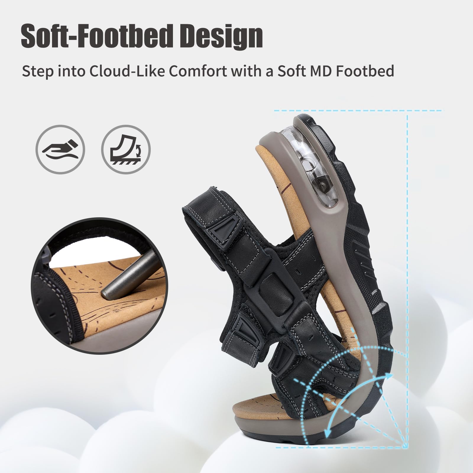 ziitop Men's Athletic Sandals Adjustable Straps Arch Support Air Cushion Durable Hiking Outdoor Non-slip Sandals for Casual Walking