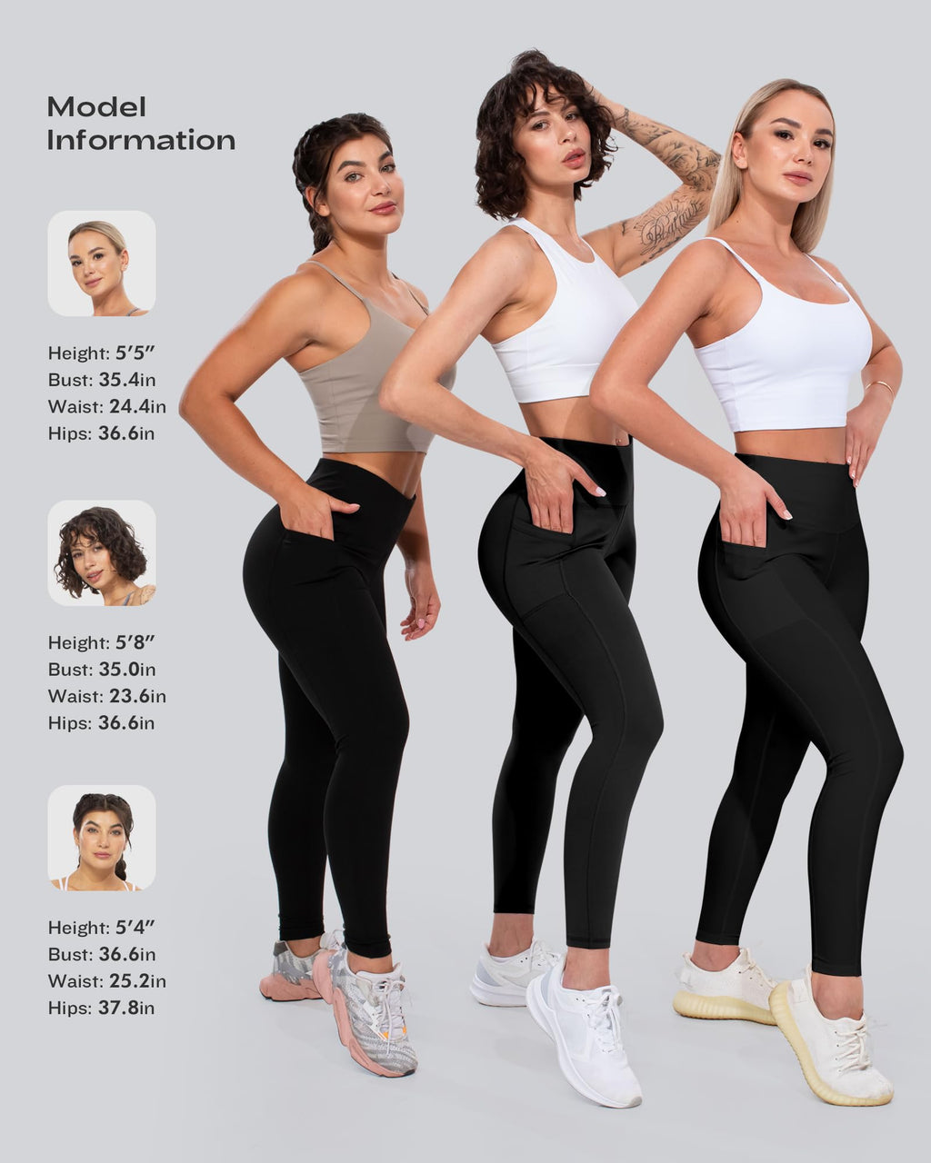 CHRLEISURE Leggings with Pockets for Women, High Waisted Tummy Control Workout Yoga Pants(5 Packs Black, XL)