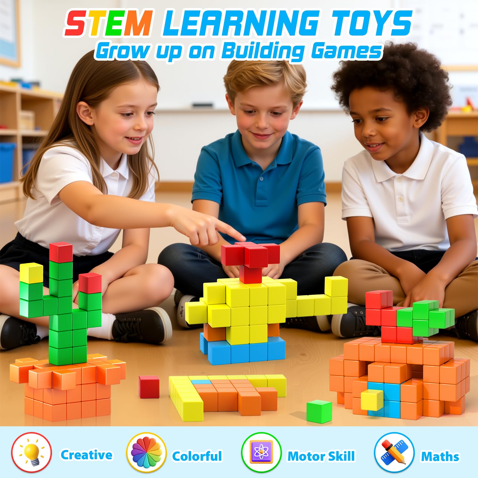 48PCS Magnetic Blocks for Toddlers Toys, Large Magnetic Cube Toy for Sensory Montessori Education Preschool Magnet Toys for 3 4 5 6 Year Old Boys and Girls