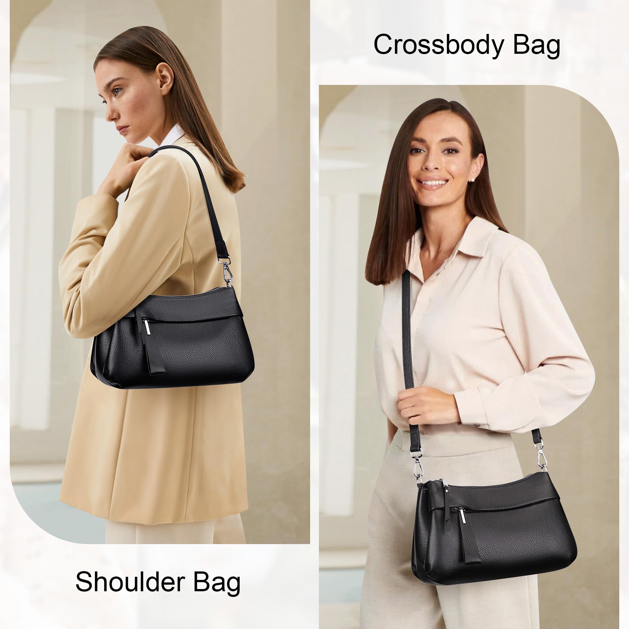 Over Earth Genuine Leather Handbags for Women Crossbody Purse Ladies Small Hobo Shoulder Bag(O111-2E Black)