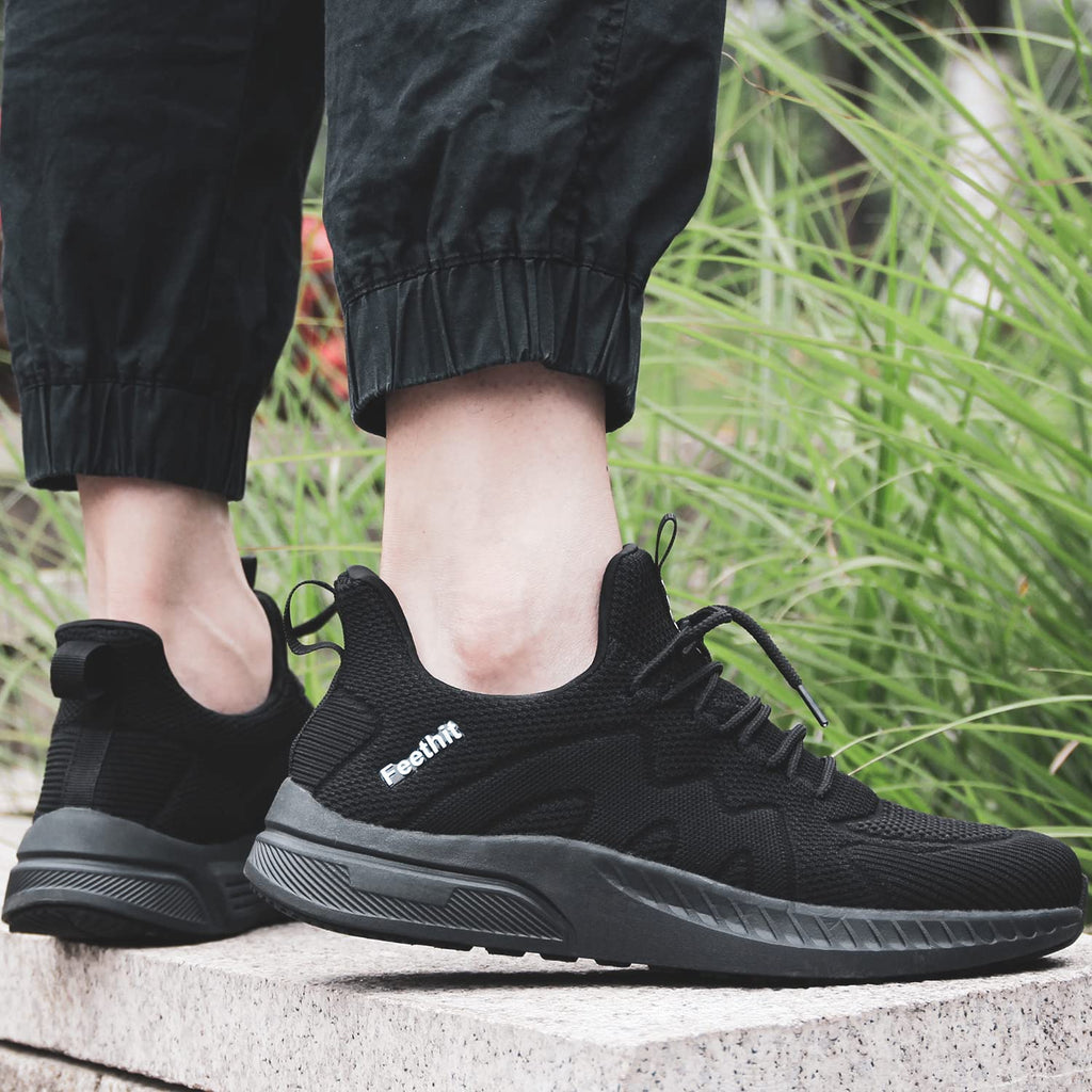 Feethit Mens Slip on Walking Shoes Fashion Lightweight Non Slip Running Sneakers Breathable Comfortable Sneakers for Gym Travel Work All Black 10
