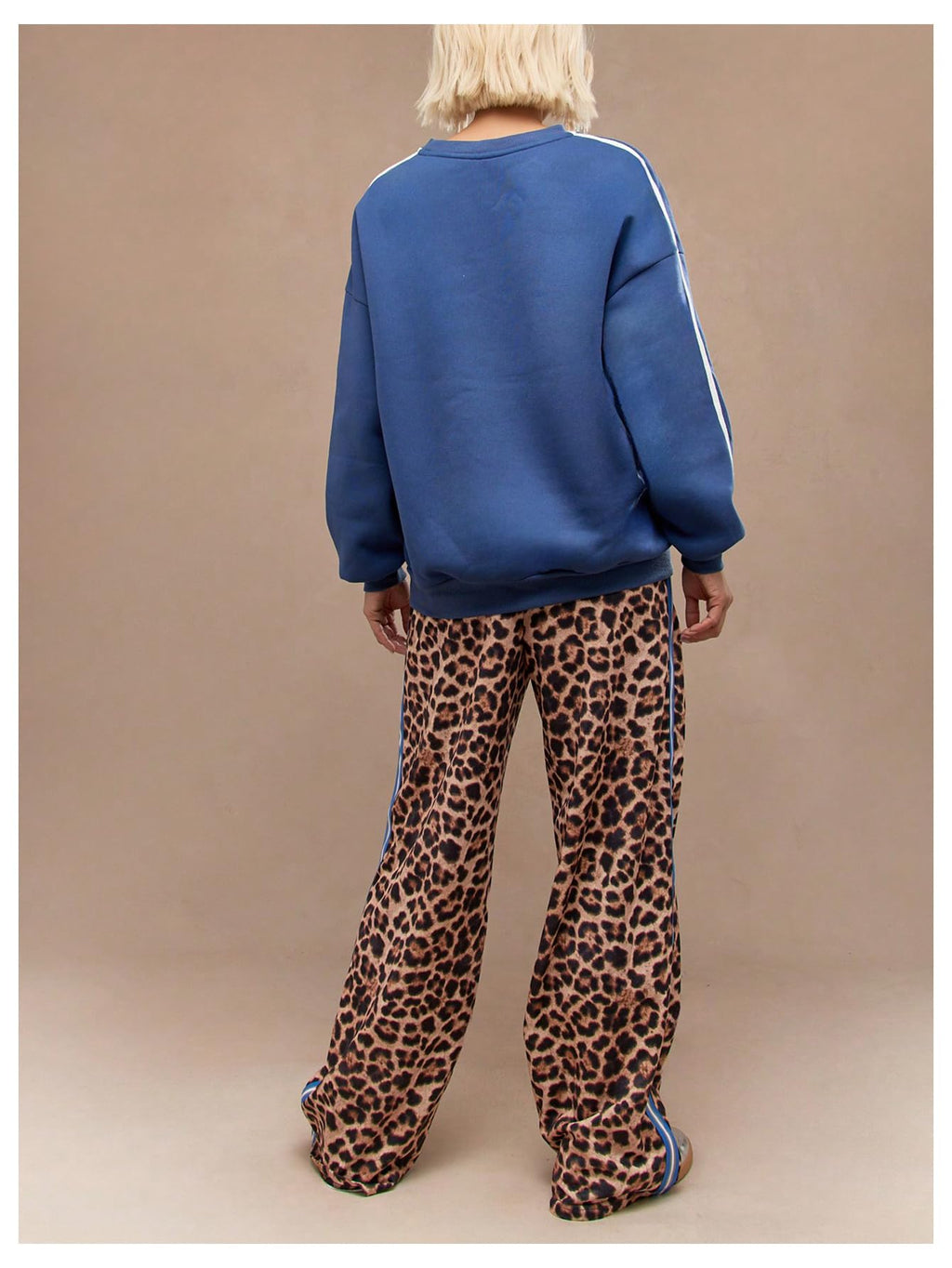 WDIRARA Women's Y2k Leopard Print Pants Elastic Waist Wide Leg Pants Trousers Bottoms Brown Blue X-Small