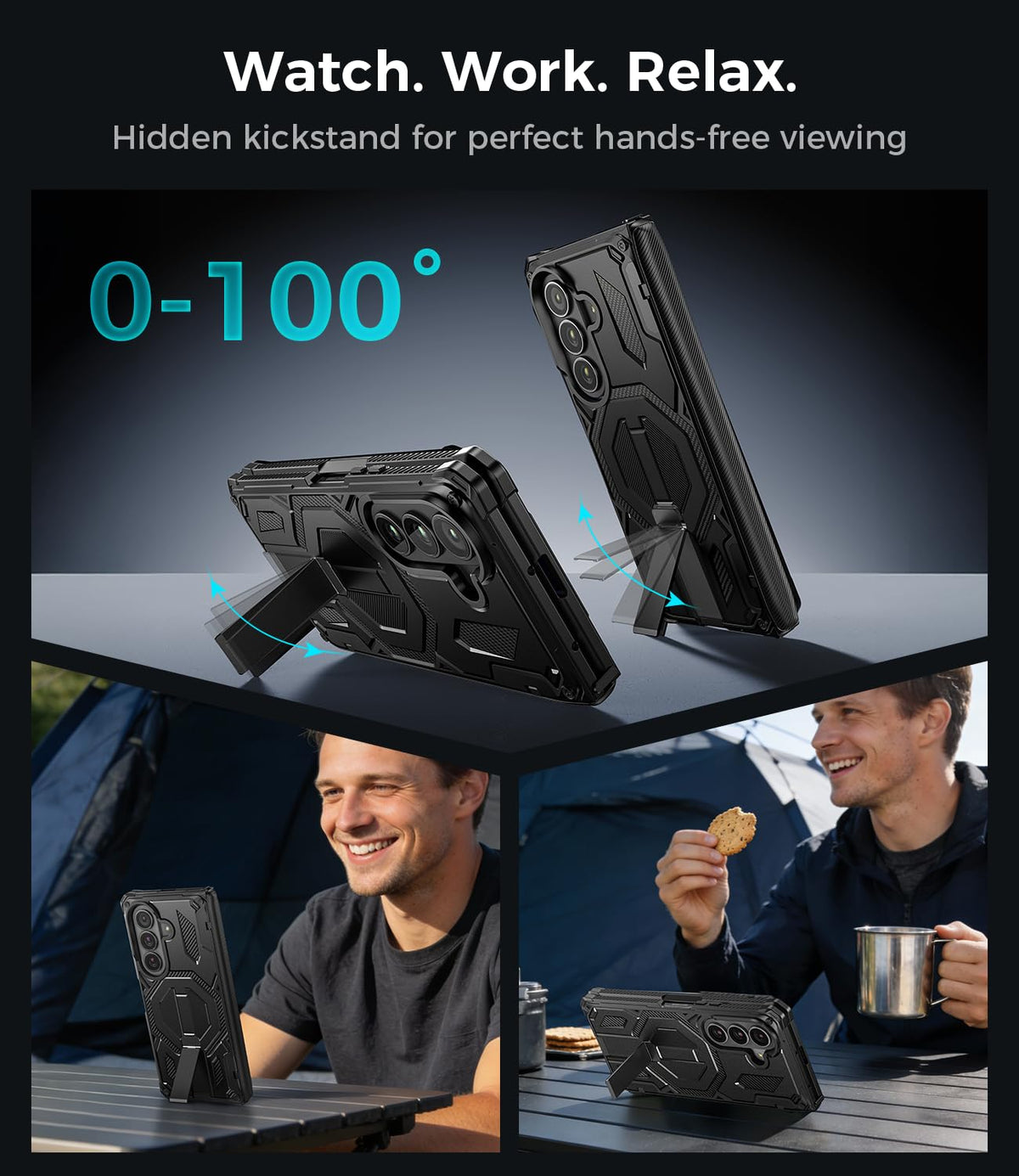 for Samsung Galaxy Z Fold 8 Ultra Case with Invisible Kickstand, Black