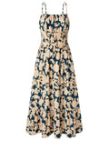 GRACE KARIN Summer Dresses for Women 2026 Vacation,Smocked Floral Maxi Dresses,Boho Beach Long Sundress Navy Flower S