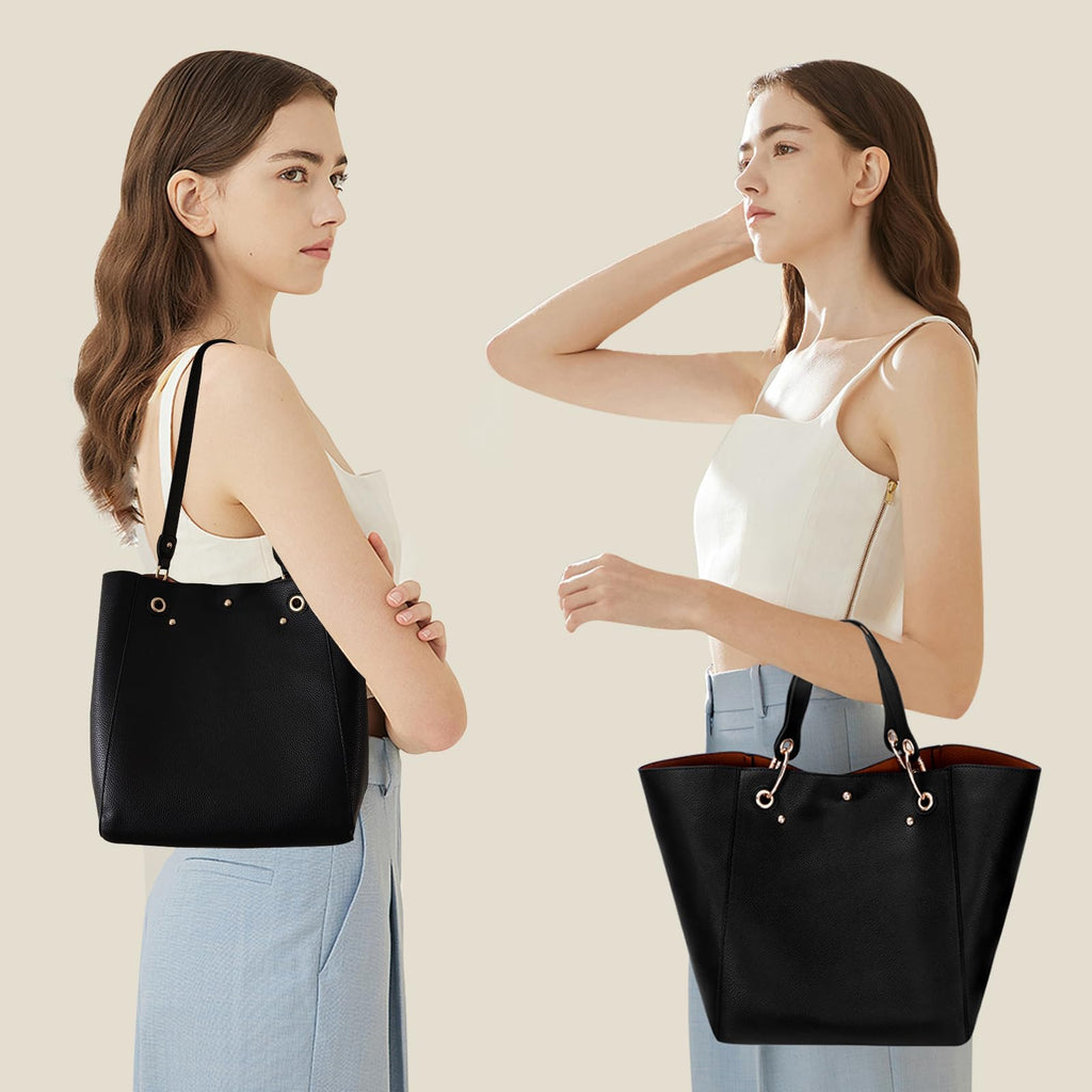 Voeveg Tote Bag for Women Purses Extra Large Leather Work And Handbags Fashion Shoulder Designer Zipper Tote Bag Travel Crossbody Hand Bags Ladies Big Purse With Compartments Black