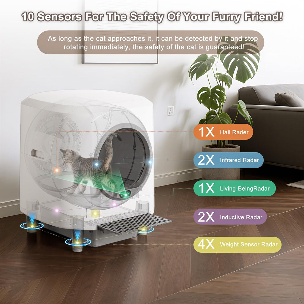 Automatic Litter Box, Self Cleaning Litter Box, Odor Control, 90L Large Capacity with APP Control and Safety Sensor, Ellenpent, for Multiple Cats, Large Cat, with 3 Rolls Garbage Bags