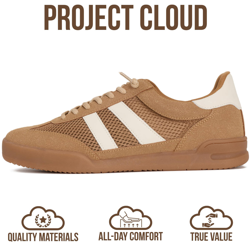 Project Cloud Sneakers for Men - 100% Genuine Leather Mens Casual Shoes Memory Foam Insole Mens Sneakers - Non Slip Outsole Dress Sneakers Men (HISVERDY,9.5D) Tan