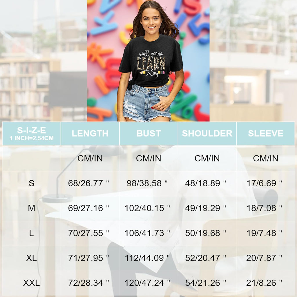 Teacher Shirt Women Y'all Gonna Learn Today Graphic Tees Funny Teach Tops First Day of School Short Sleeve Teaching Outfits Dark Grey XXL