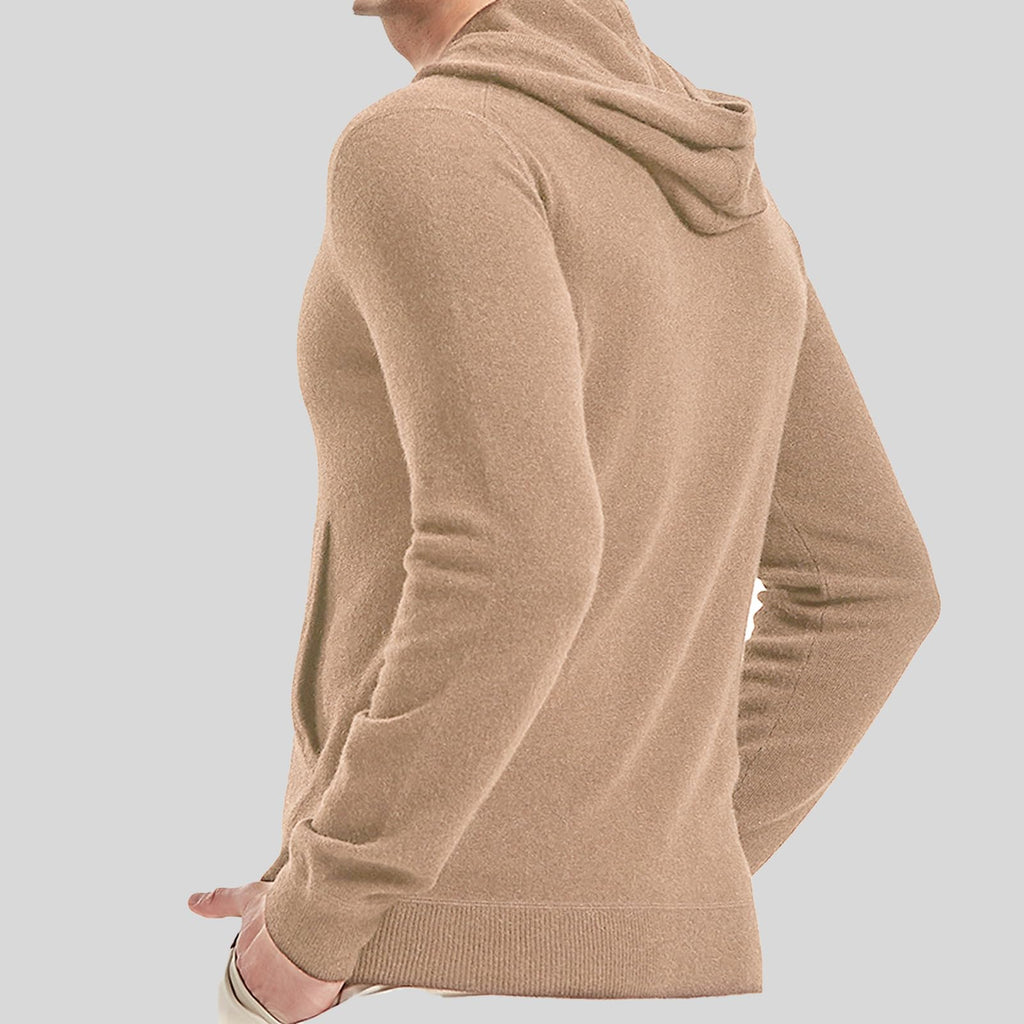 GreenMount Cashmere Sweater for Men Essential Base Hoodie Long Sleeve Pullover Sweater with Pocket (DarkBrown)