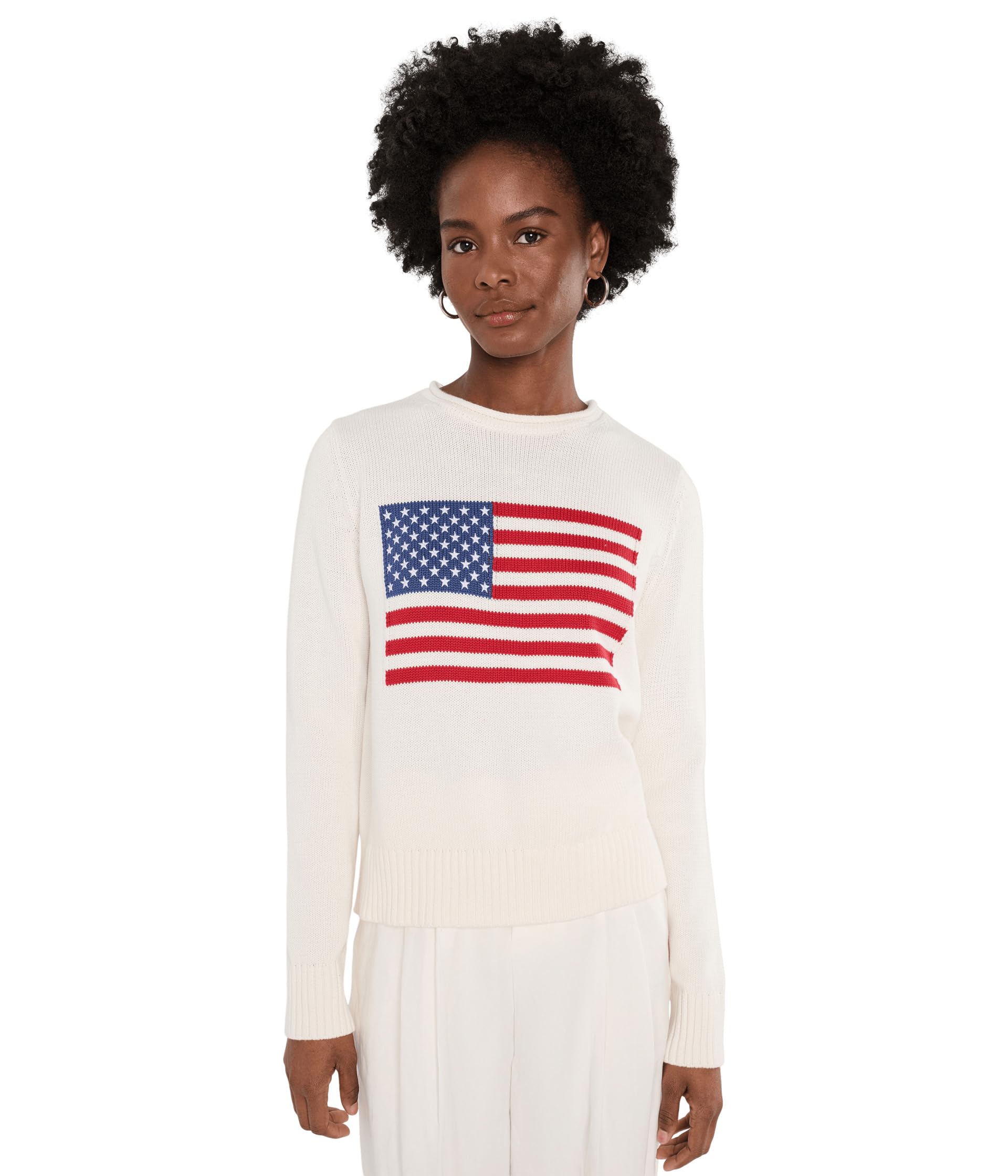 vineyard vines Katie Cotton Americana Rollneck Sweater, White Cap, M