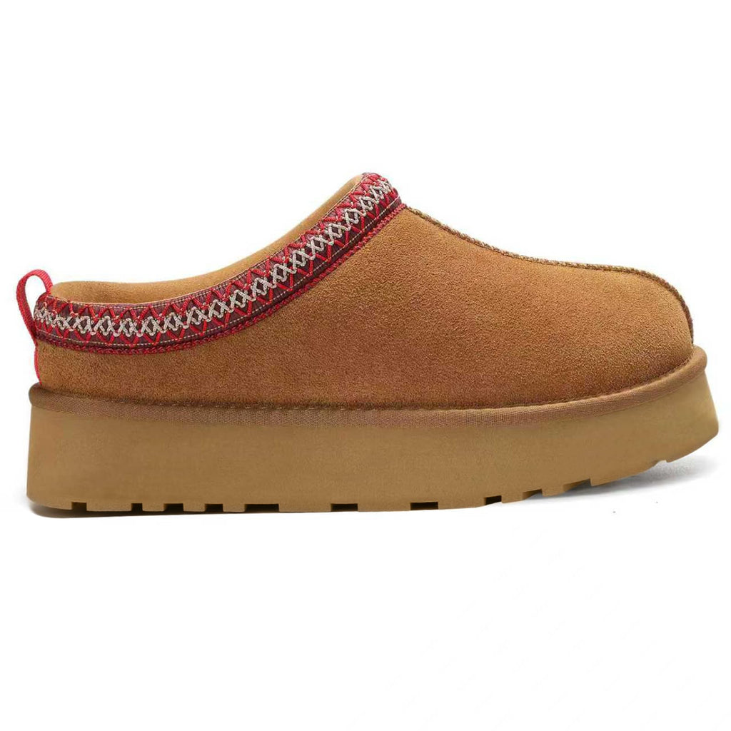 HOWILIM Genuine Suede Platform Slippers for Women Fuzzy Winter Warm Shoes Indoor Outdoor