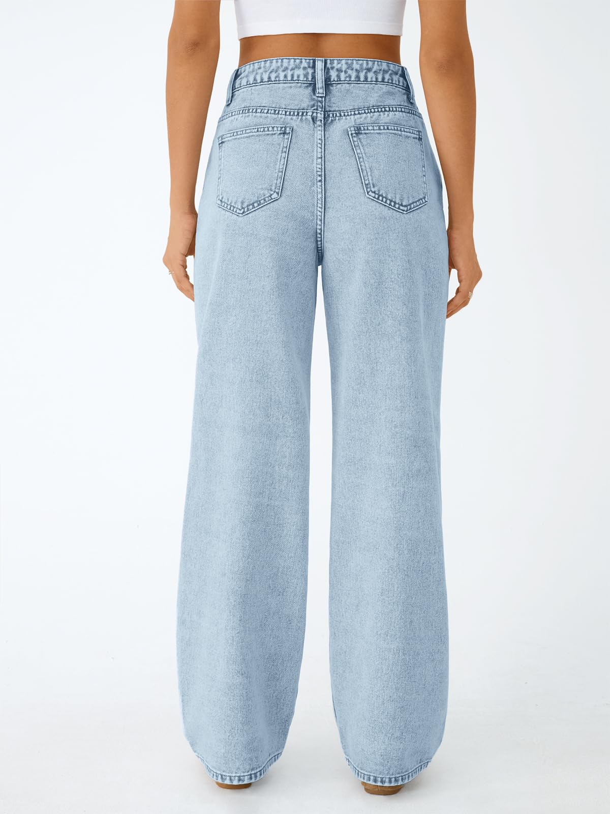Trendy Queen Women High Waisted Straight Wide Leg Jeans Stretch Baggy Pants