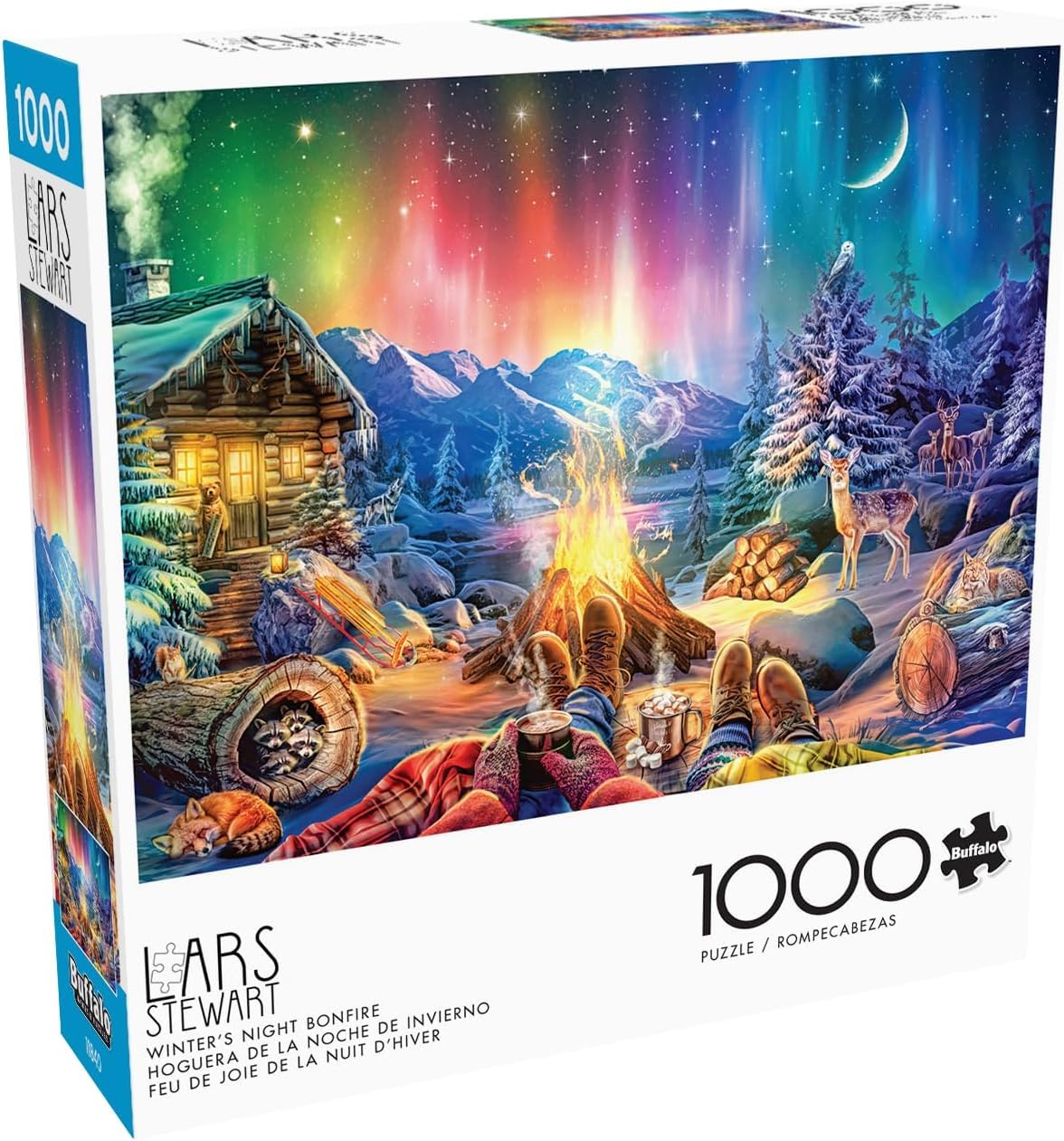 Buffalo Games Silver Select - Winter’s Night Bonfire by Lars Stewart, 1000 Piece Winter Jigsaw Puzzle for Adults with Foil-Accented Poster, Premium Puzzle Gift