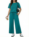 PINSPARK Matching Sets Short Sleeve Soft Lounge Sets for Women Soft Crewneck Sweatsuit with 2 Pockets Summer 2025 Womens Fashion,Teal X-Large