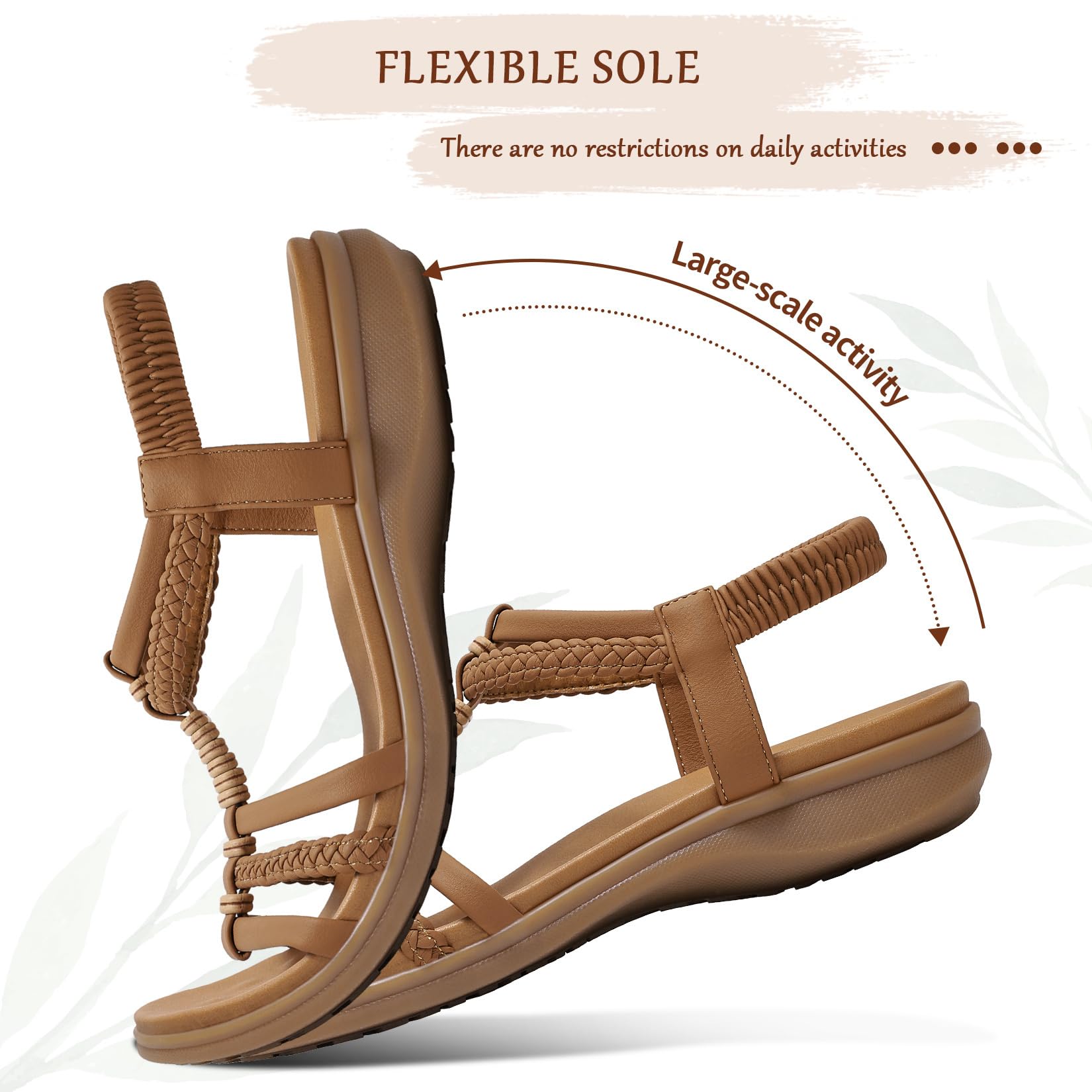 Littleplum Women Flat Sandals Arch Support Handmade Braided Gladiator Sandals Comfy Walking Beach Ankle Elastic Summer Shoes Brown Size 8