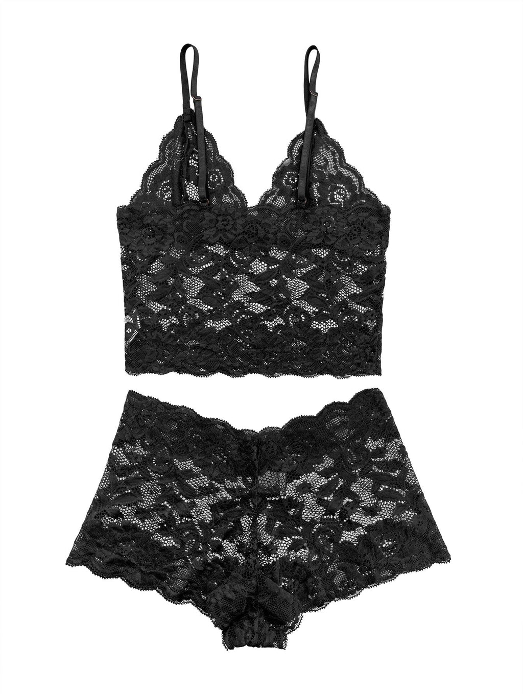 Lilosy Petite Sexy Women Floral Lace Pajamas Lingerie Set High Waist Sheer Sleepwear See Through Nightwear Cami Shorts Bra and Panty 2 Piece Black XXX-Small