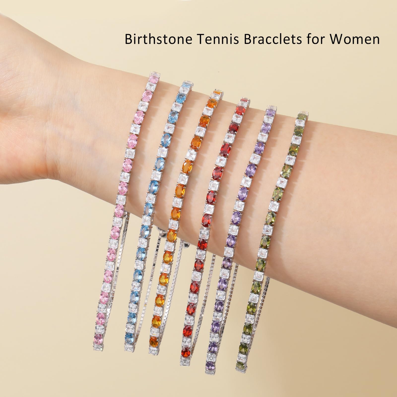 ETERMBOL Birthstone Tennis Bracelets for Women Emerald Bracelets for Women White Gold Bracelets May Birthstone 925 Sterling Silver Adjustable Chain 6-9 Inchs Jewelry Anniversary Birthday Gifts for Women Mom Wife Her