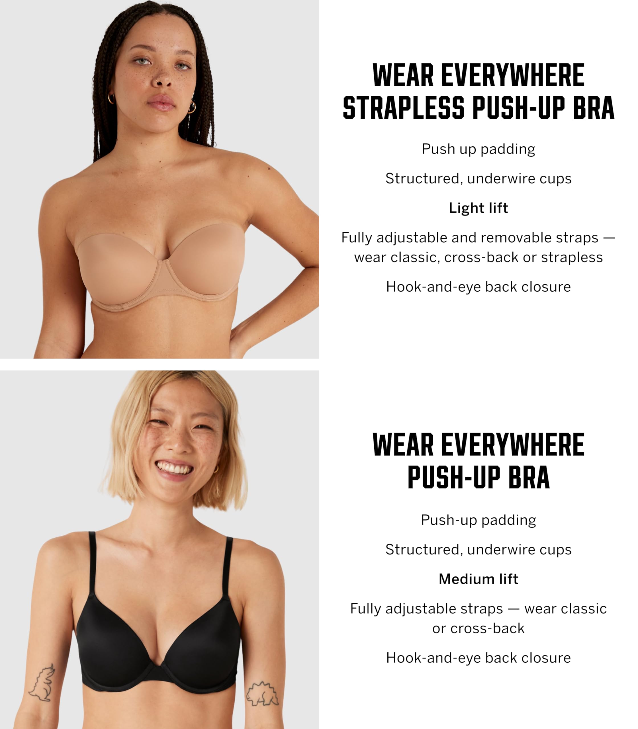 Victoria's Secret Pink Women's Wear Everywhere Push Up Bra, Bras for Women, Black Pink Lace, 34B