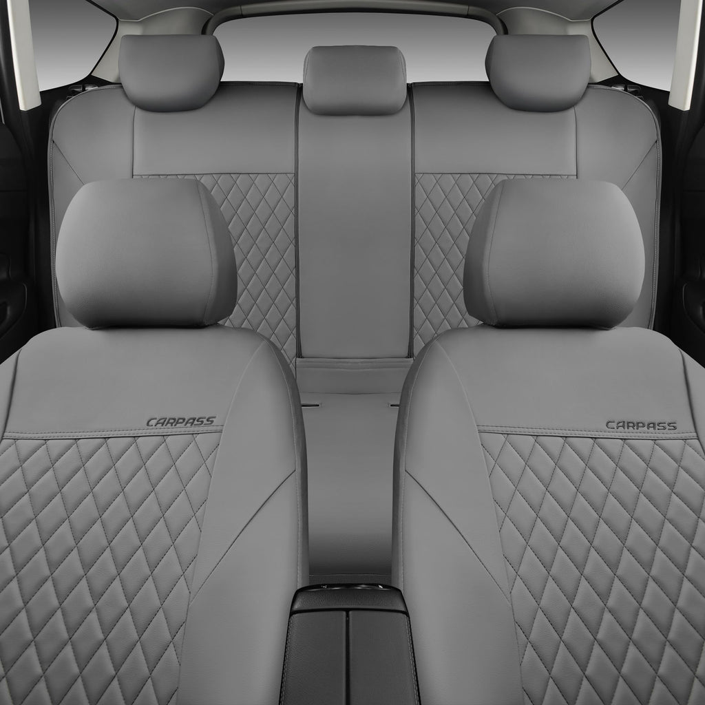 CAR PASS Quilting Faux Leather Seat Covers Full Set, Waterproof Deluxe PU Premium Auto Seat Cover, Breathable Seat Covers Universal Fit for Most Sedan SUV Van Small Truck, Airbag Compatible All Gray