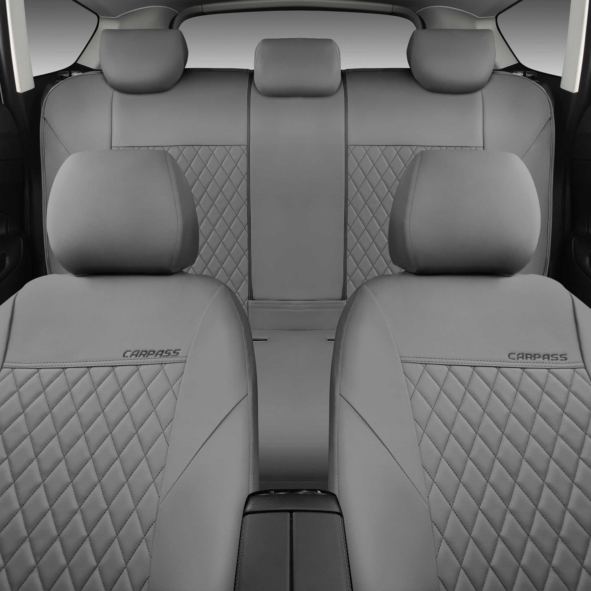 CAR PASS Quilting Faux Leather Seat Covers Full Set, Waterproof Deluxe PU Premium Auto Seat Cover, Breathable Seat Covers Universal Fit for Most Sedan SUV Van Small Truck, Airbag Compatible All Gray