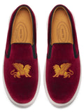 Journey West Men's Fashion Velvet Sneakers with Embroidery Light Weight Comfortable Slip-On Walking Shoes for Men Lion Burgundy US 8.5