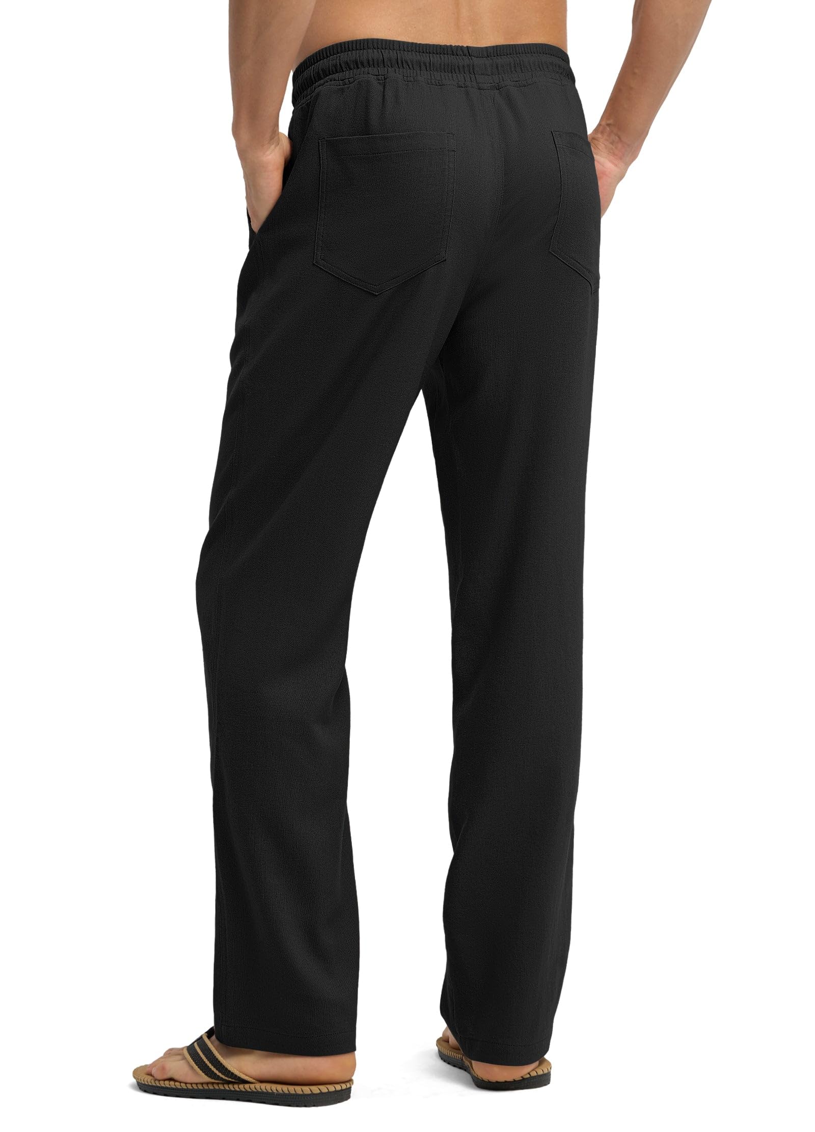 Willit Men's Linen Pants Casual Beach Summer Pants Drawstring Lightweight Yoga Linen Trousers 30" Black L