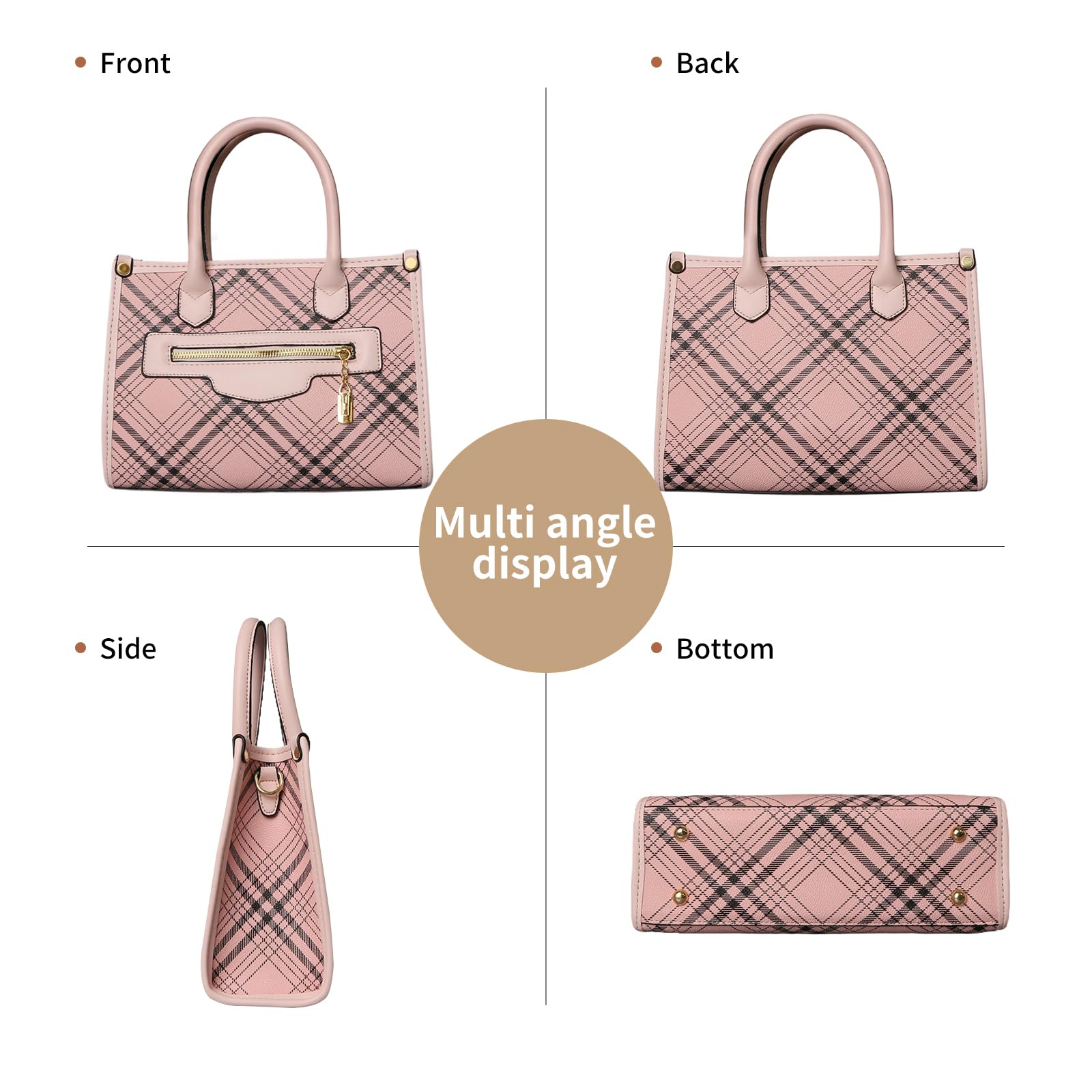 Purses and Handbags for Women, 3Pcs Women's Handbags Fashion PU Leather, Tote Shoulder Top Handle Satchel Purse Bags Adjustable Strap Work Satchel with Wallet (pink)