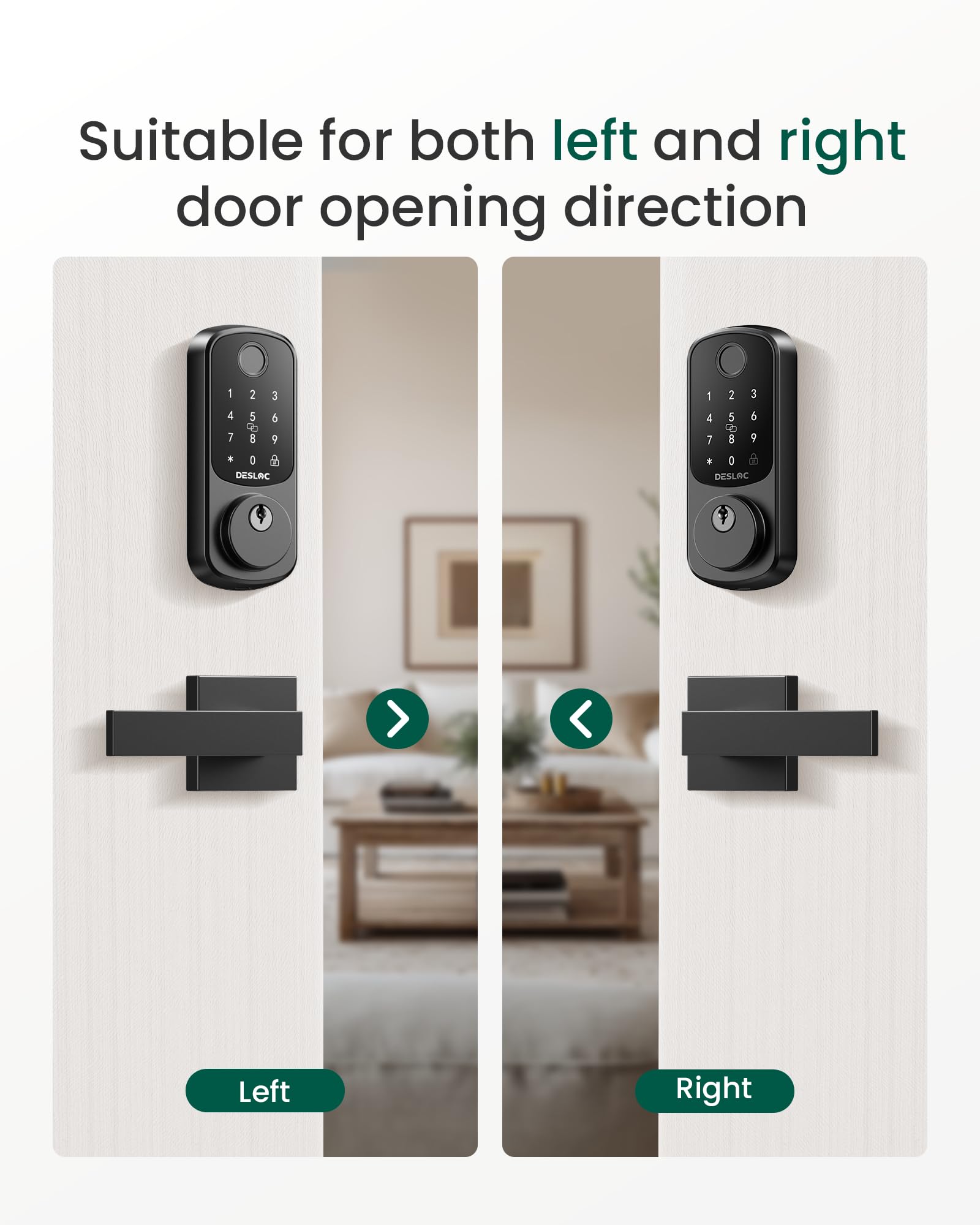 DESLOC B200 Fingerprint Smart Lock with 2 Lever Handles, Keyless Entry Front Door Lock Set, Electronic Keypad Deadbolt, App Control, Auto Lock, Long Battery Life, Secure Home Access