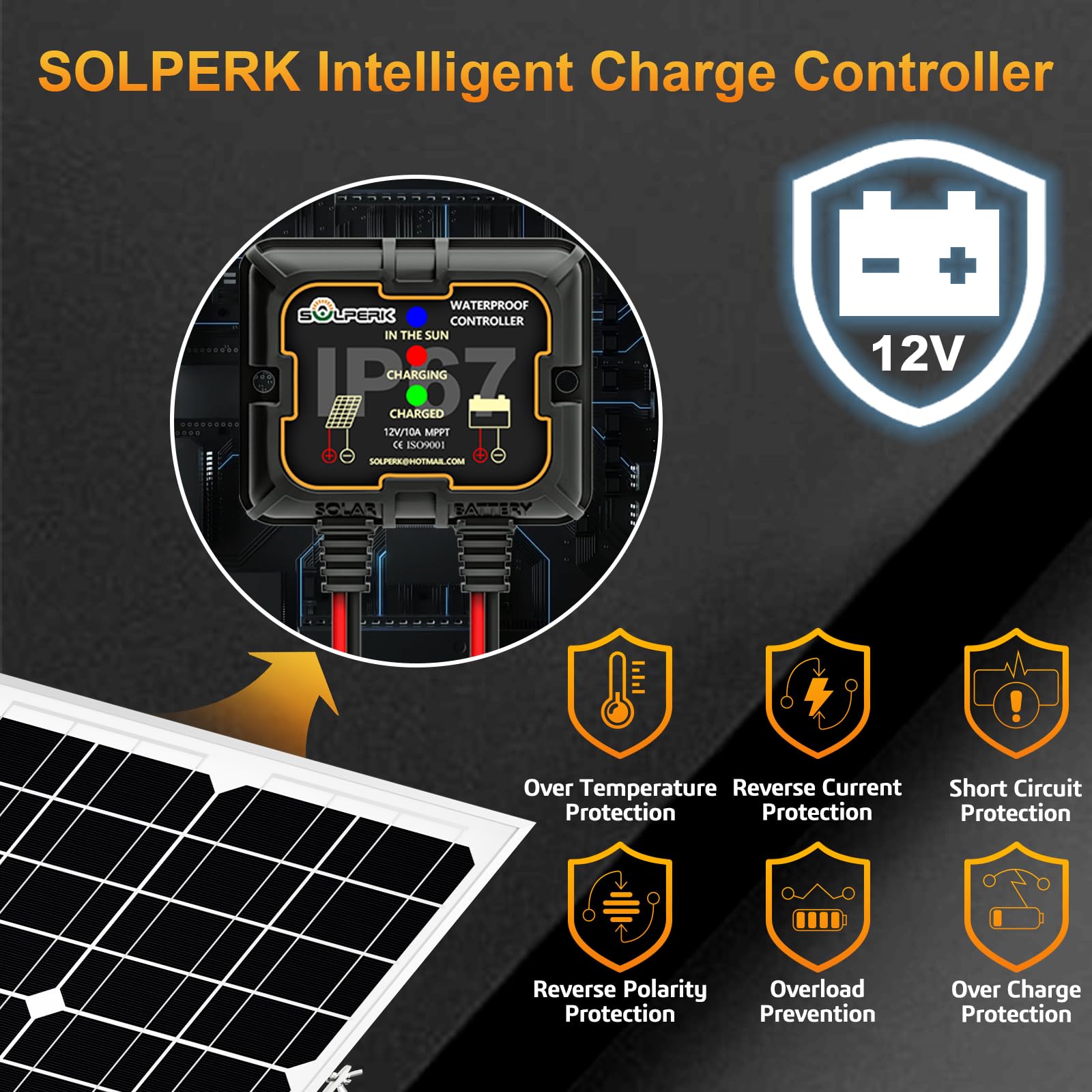 SOLPERK Solar Panel Kit 20W 12V, Waterproof Solar Battery Trickle Charger Maintainer + Smart MPPT Controller + Adjustable Mount Bracket for Boat Car RV Motorcycle Marine Automotive