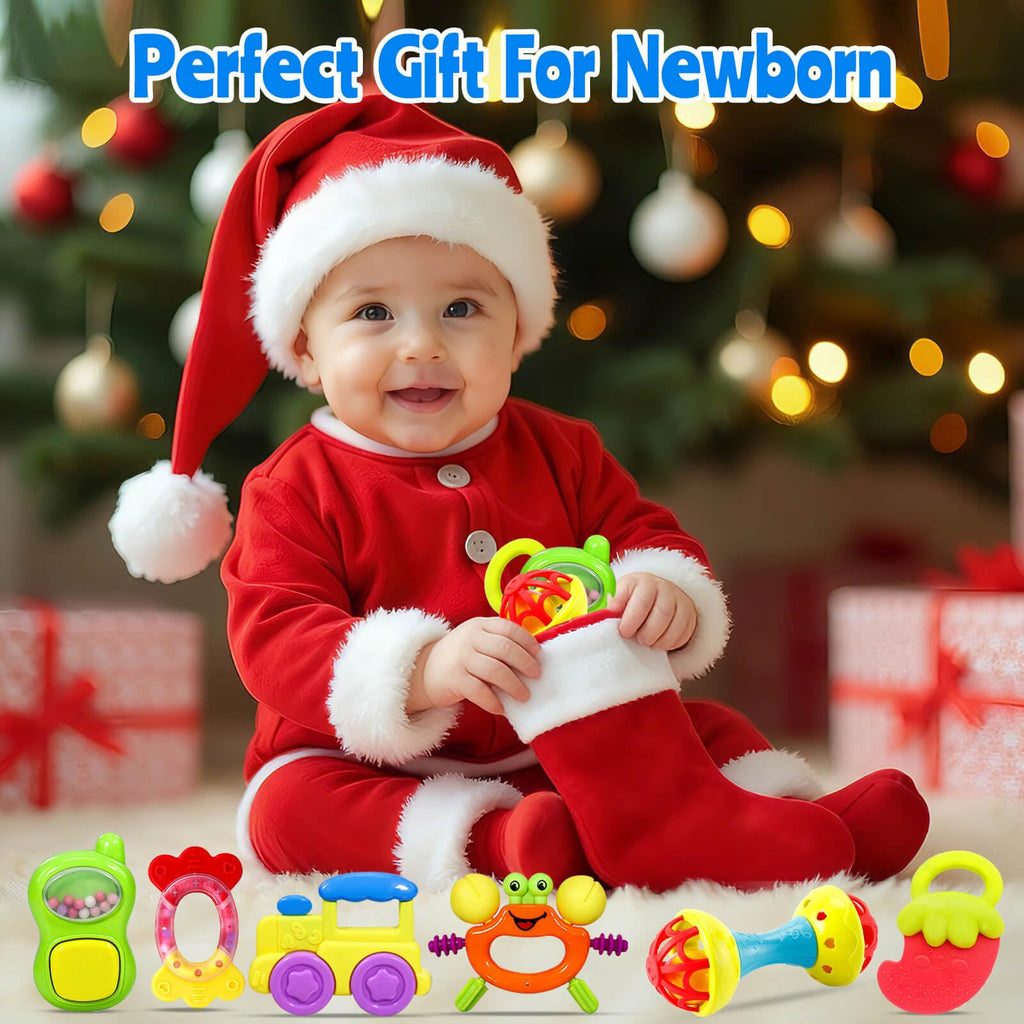 Baby Toys 0-6 Months - Baby Rattles Teething Toys 3-6 Month Infant Toys 6-12 Months Teether Toy 3 4 5 6 Month Old Newborn Essentials Must Haves Wrist Socks Christmas Gifts Valentines Gifts for Kids