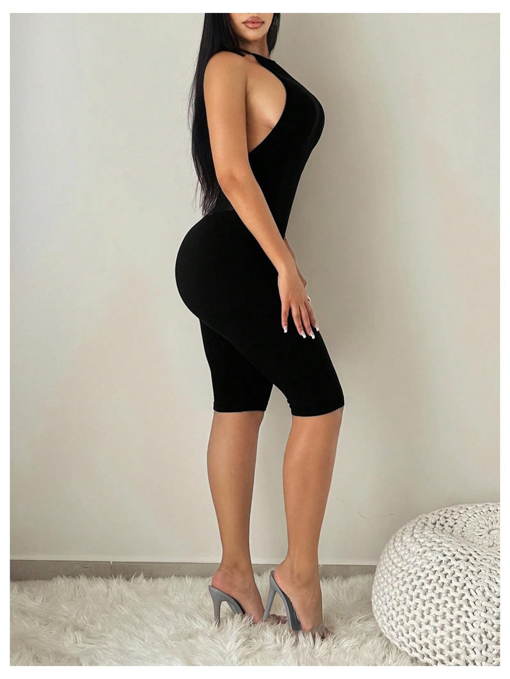 WDIRARA Women's Tie Backless Halter Jumpsuits Tummy Control Date Night Unitard Sexy Rompers Black Small