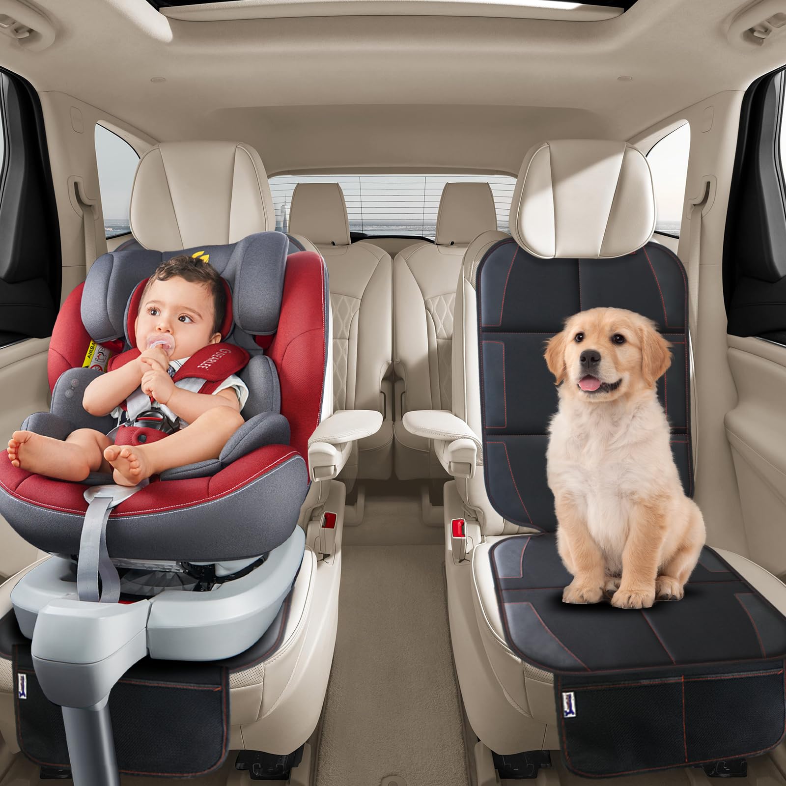 Gowhalle Car Seat Protector With Non-Slip Rubber Padded Backing, Waterproof Thickest Padding for Child Seats, No Imprint Under Baby Seat (Red-1pcs)