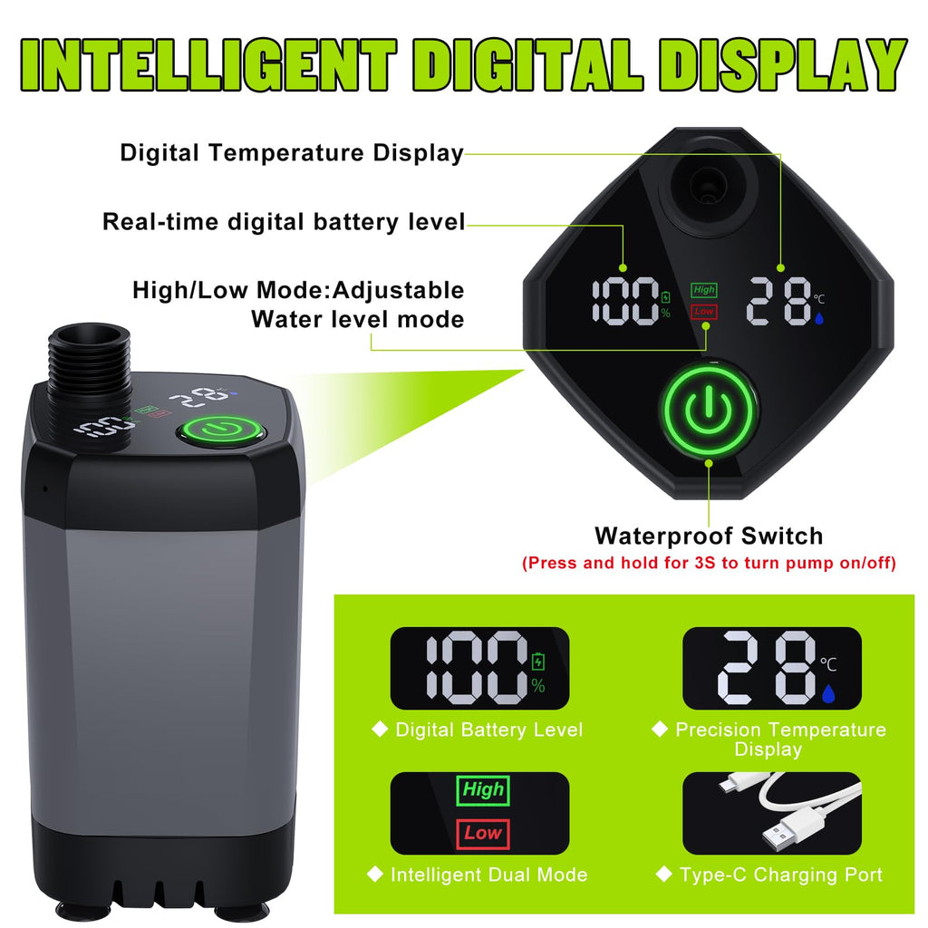 Spopal Portable Shower for Camping, [Long-Lasting] 6000mAh Rechargeable Camping Shower with Intelligent LED Display, 4 Spray Modes, IPX7 Waterproof Outdoor Camp Pump for Hiking, Travel, Car, Pet