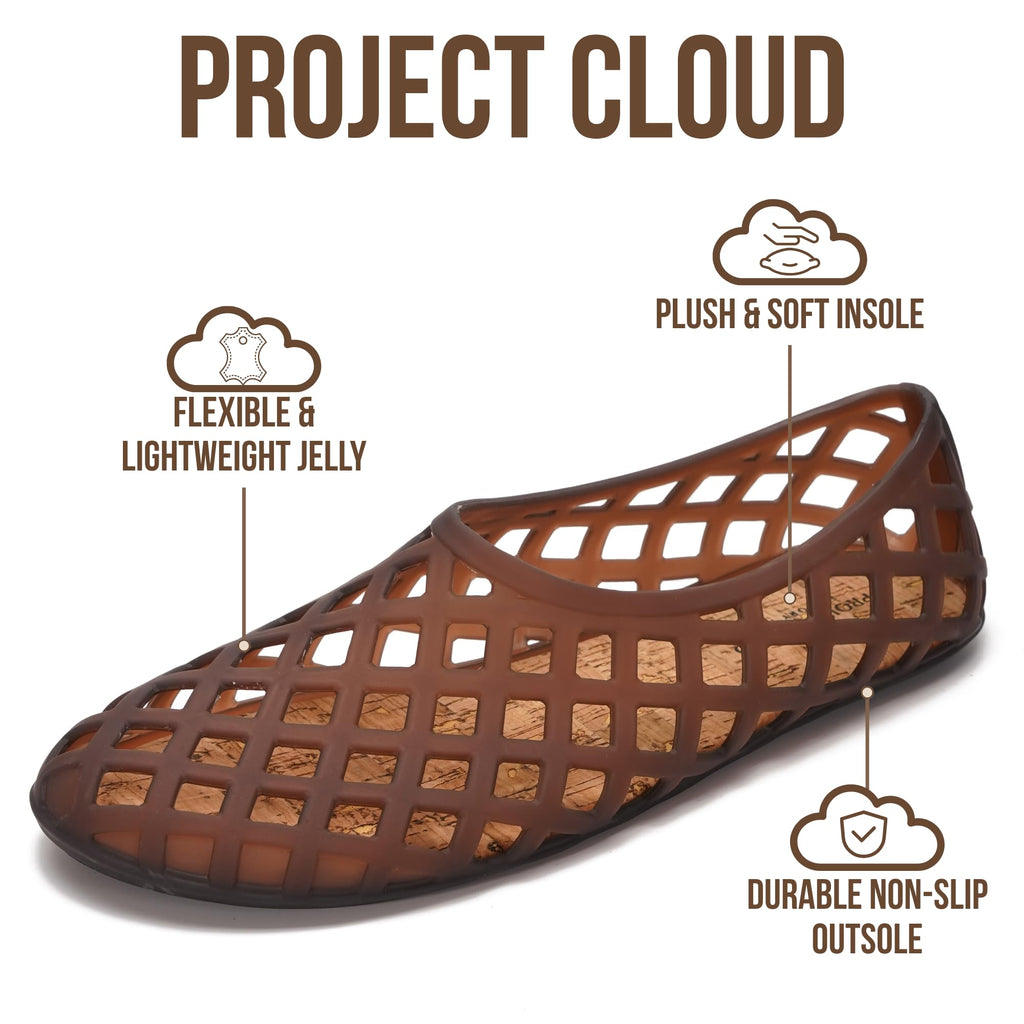 Project Cloud Jelly Shoes Women - Lightweight & Water-Resistant Women's Flats Sandals - Non Slip Womens Shoes - Perfect Summer Jelly Flats for Women 2026 (Jellz, BLACKTRANS,5.5M)