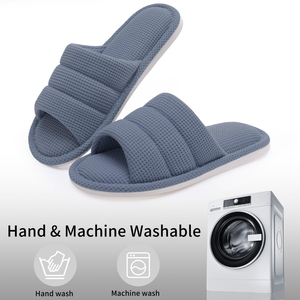 shevalues Summer House Slippers for Women Men Breathable Waffle Indoor Slippers Slip-on Open Toe Home Shoes, Blue 7.5-8.5 Women Men/6-7men