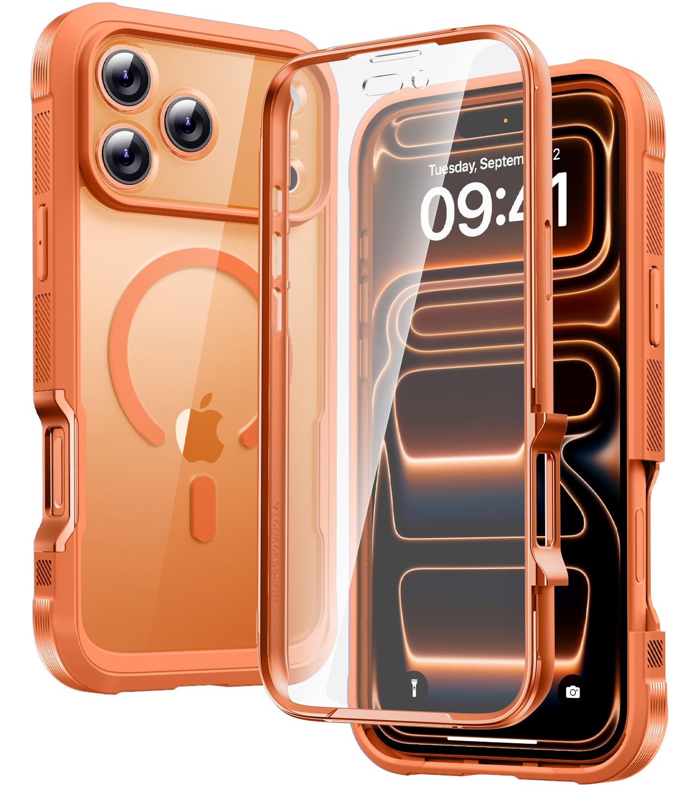 Diaclara Magnetic Designed for iPhone 17 Pro Max Case Full Body Bumper,[Compatible with MagSafe] Military Drop Proof Cover with Built-in Touch Sensitive Anti-Scratch Screen Protector,Orange