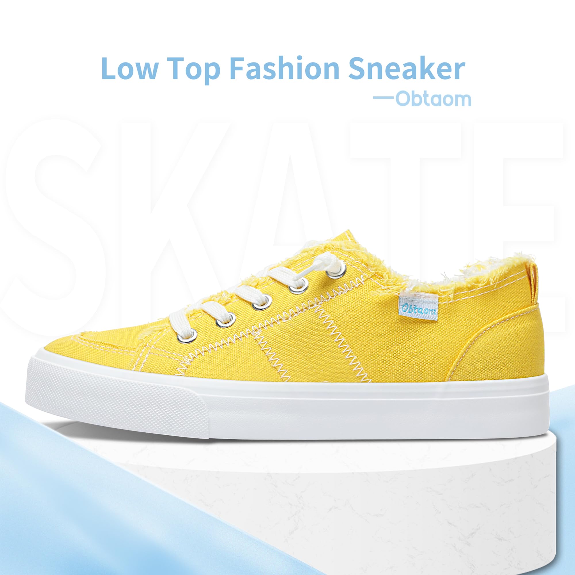 Obtaom Women's Play Fashion Sneaker Comfortable Canvas Slip on Shoes Washed Canvas Flats（Lemon Yellow，US6）