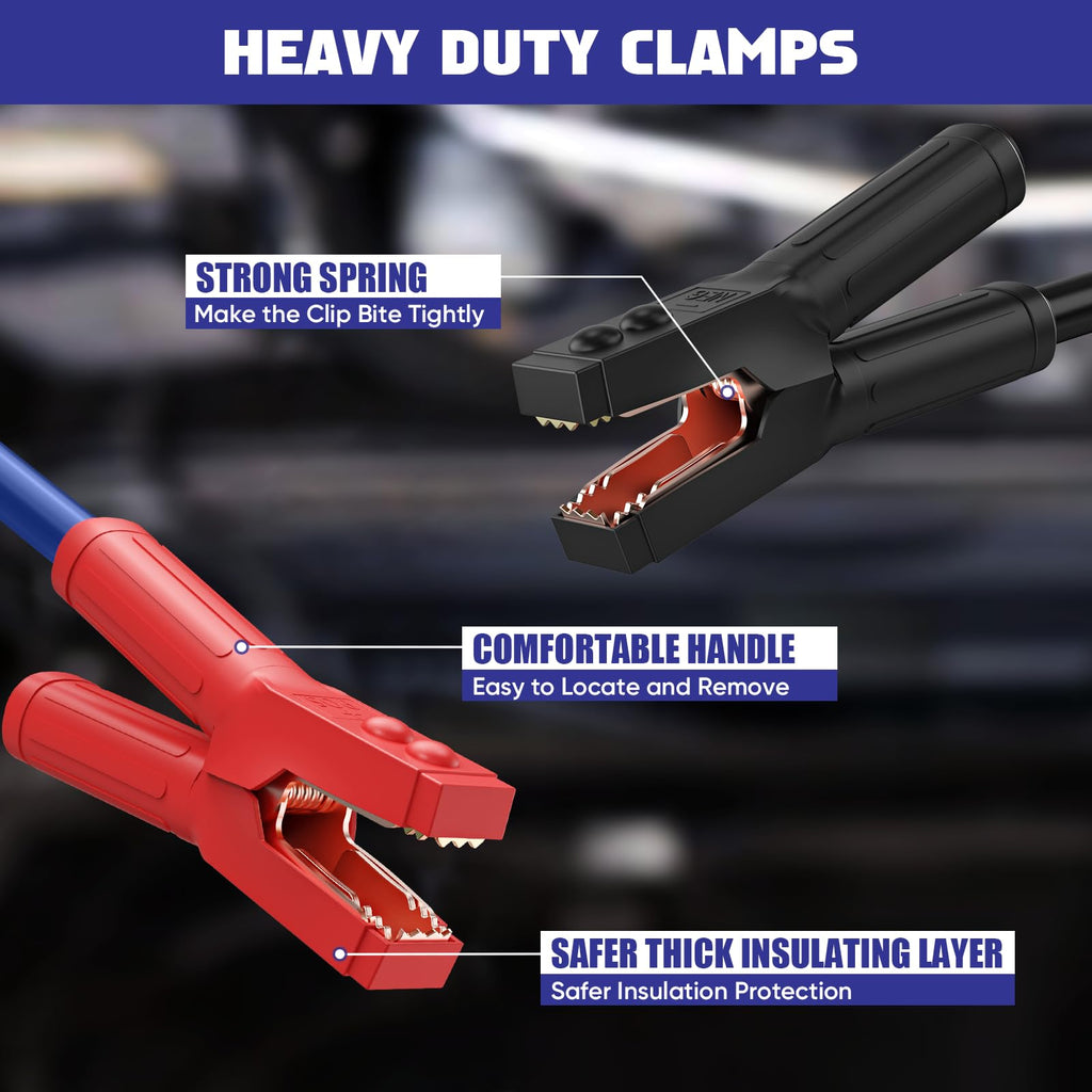 EXTRESPO 2/0 Gauge 30 FT Heavy Duty Jumper Cables, 1500Amp Quick Connect Booster Cables for 12V & 24V Cars, SUVs and Trucks, Kit with Carry Case, Gloves, Brushes