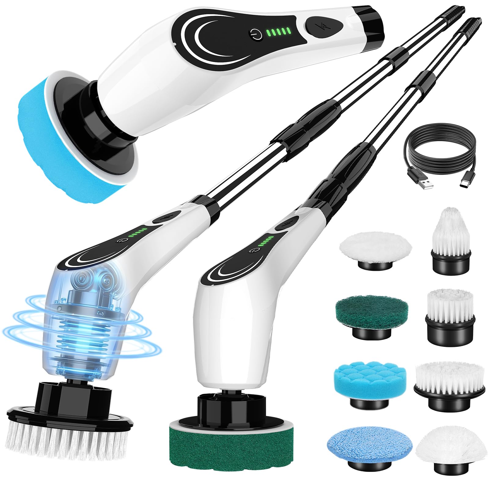 Lichffy Electric Spin Scrubber, Cordless Shower Scrubber with 8 Brush Heads with Adjustable, 2H Power Dual Speed, Power Brushes with IPX7 Waterproof for Floor, Sink, Bathroom, Tile, White-qwrx3