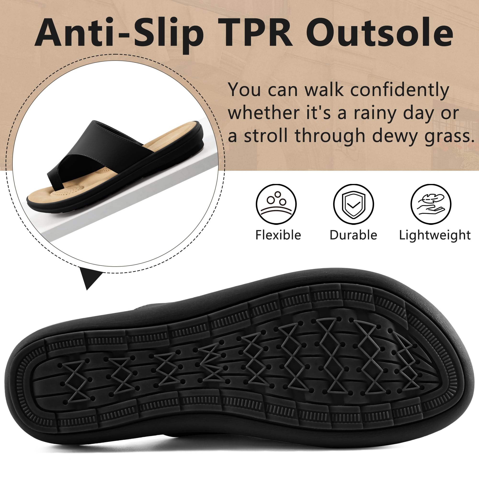 Reimferce Summer Flat Sandals for Women: Black 8 Comfortable Walking Dressy Slides for 2026 - Ladies Orthopedic Casual Shoes Indoor Outdoor